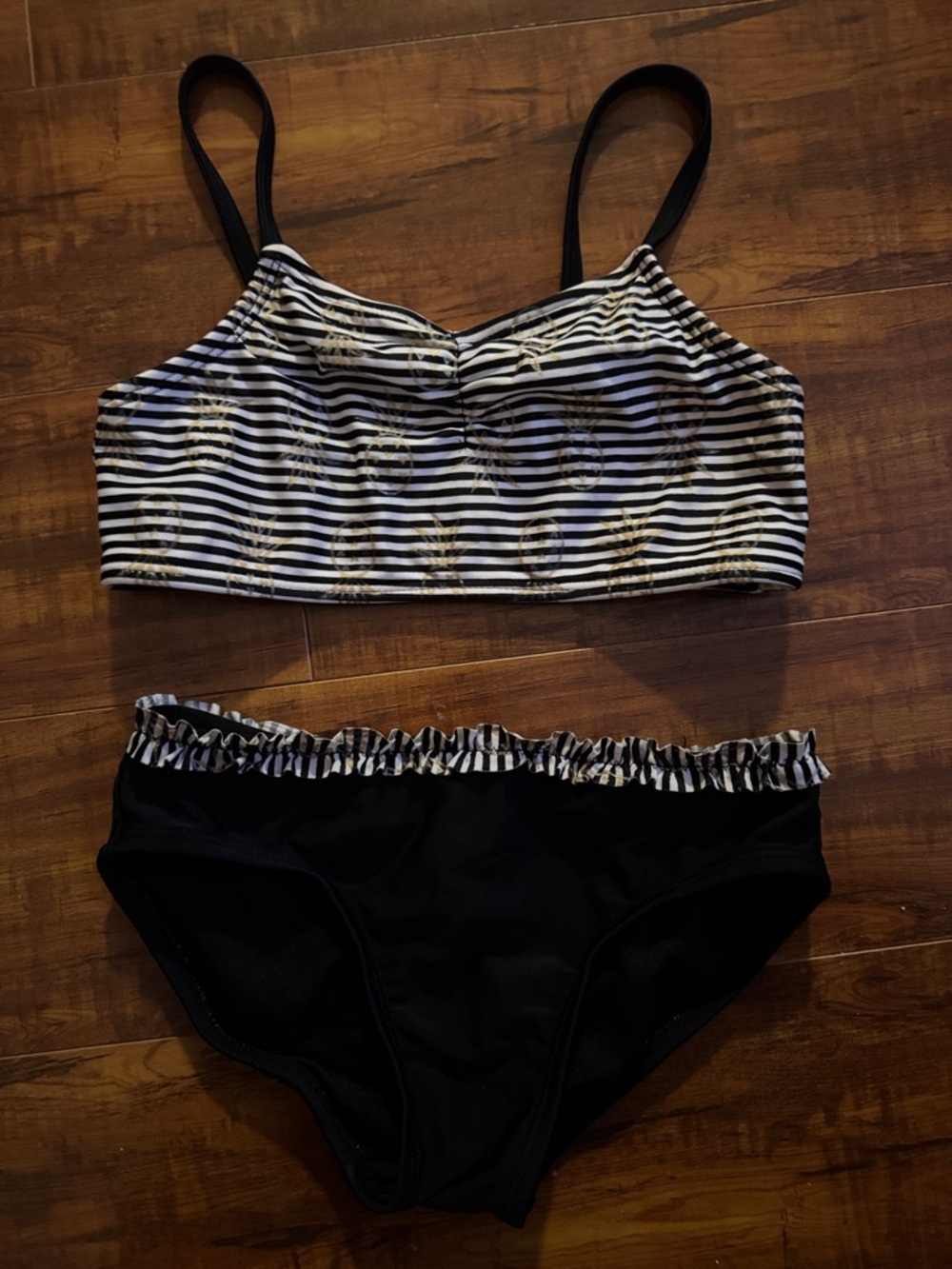 Cat & Jack Black and White Striped Girls Bikini Set with Gold Starfish